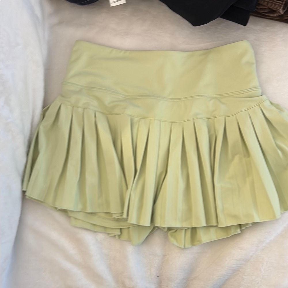 Pleated Mini Skirt in Light Green